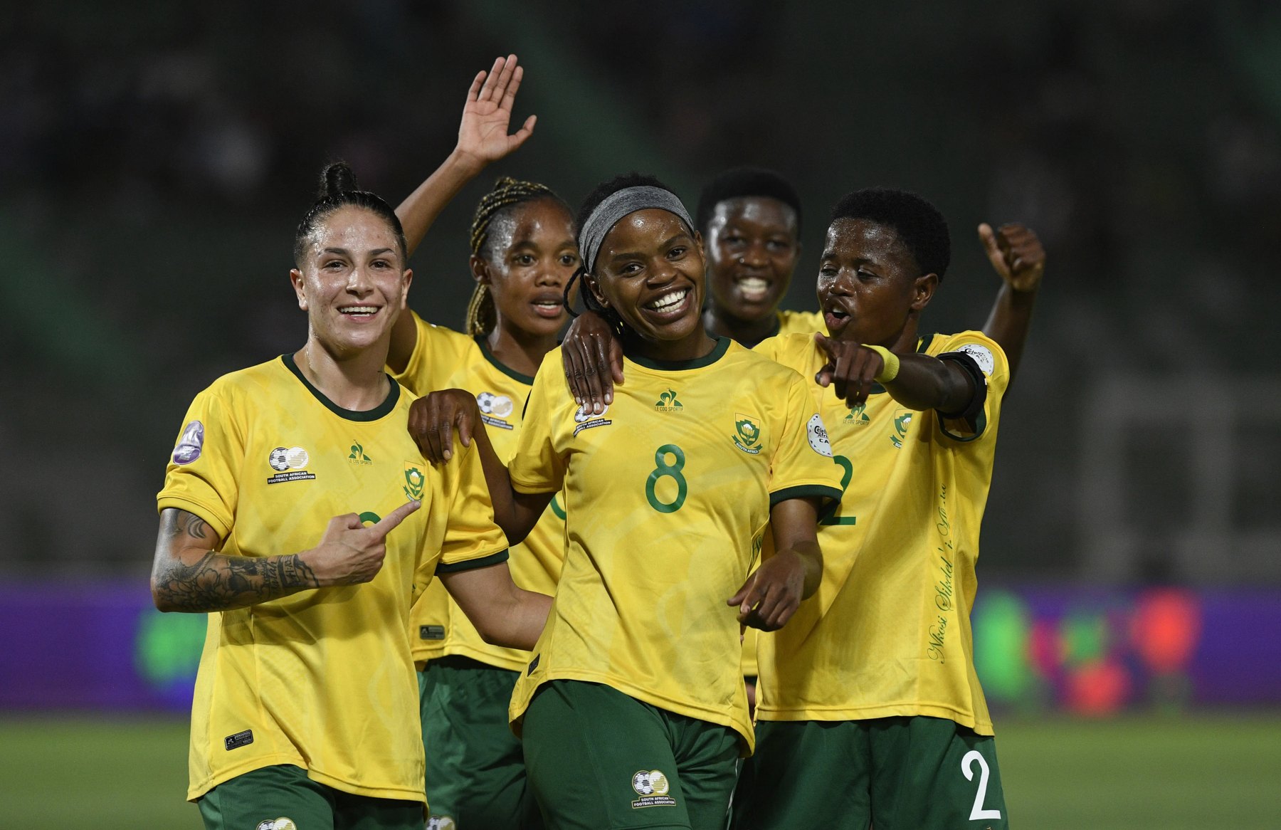 Banyana Banyana players celebrate a goal