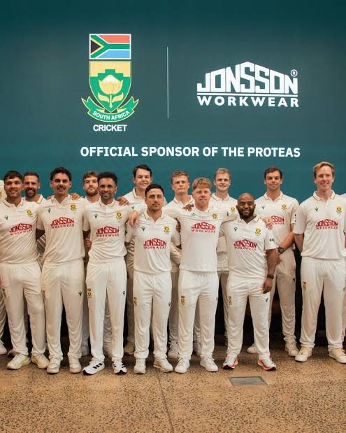 The Proteas Test squad in Jonsson Workwear-branded whites at the sponsorship announcement