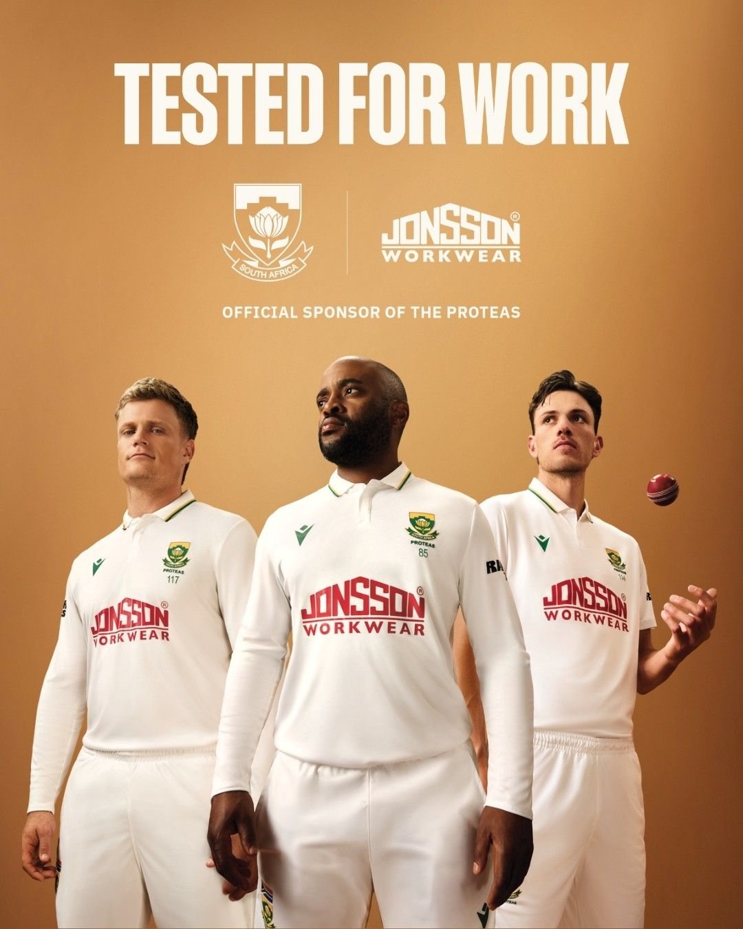 Temba Bavuma, centre, in the Jonsson Workwear Tested for Work campaign